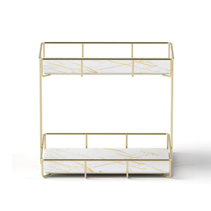 Bathroom Storage Rack | 2 Tier Corner Organiser | Gold | Marble Look