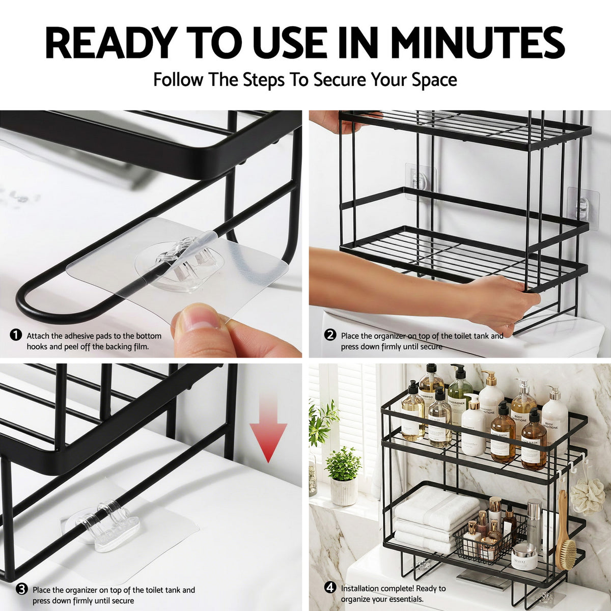 Over-Toilet Storage Rack | 2 Tier Bathroom Shelf | Organiser