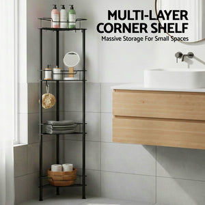 Corner Shower Caddy | 4 Tier | Floor Standing Bathroom Organiser | Black