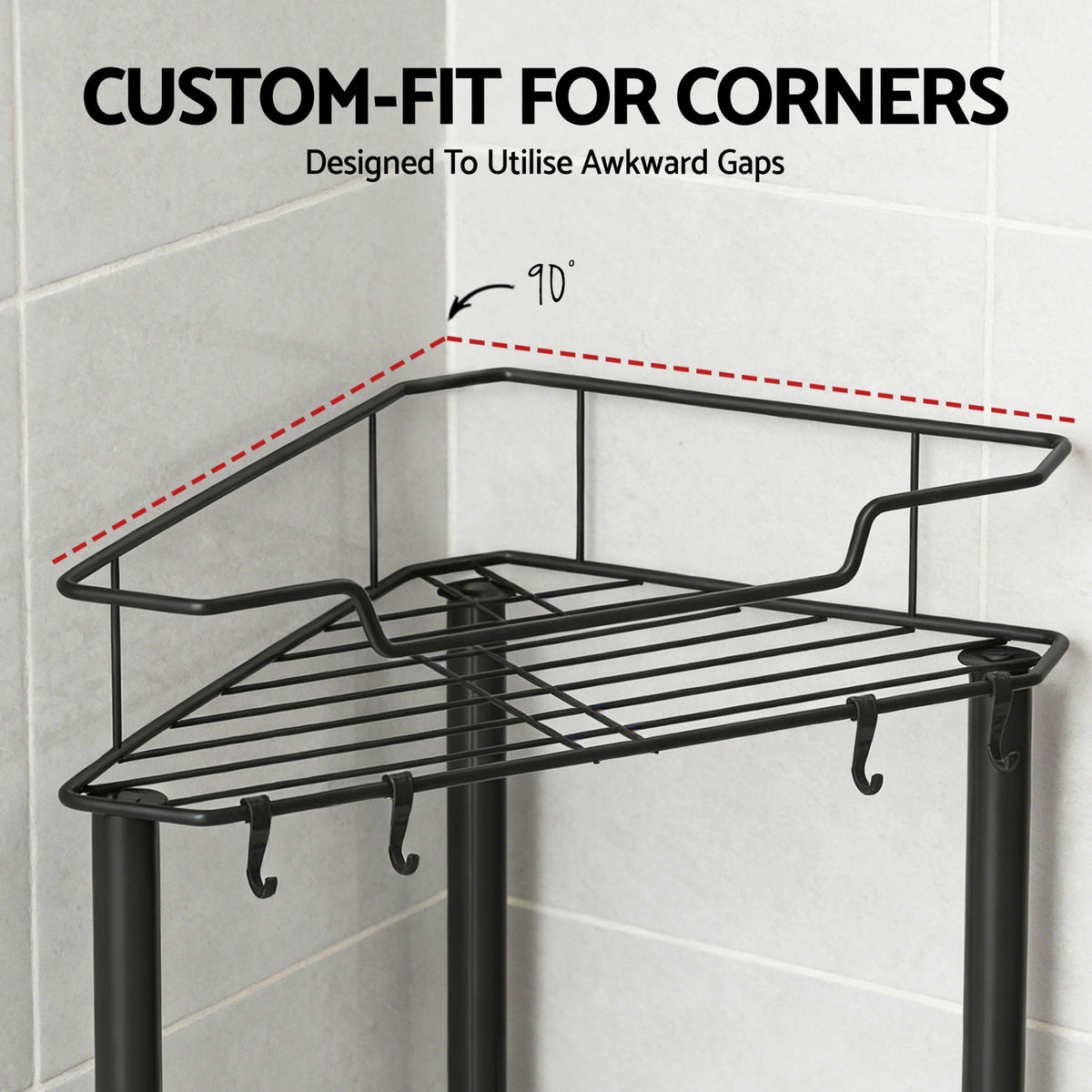 Corner Shower Caddy | 4 Tier | Floor Standing Bathroom Organiser | Black