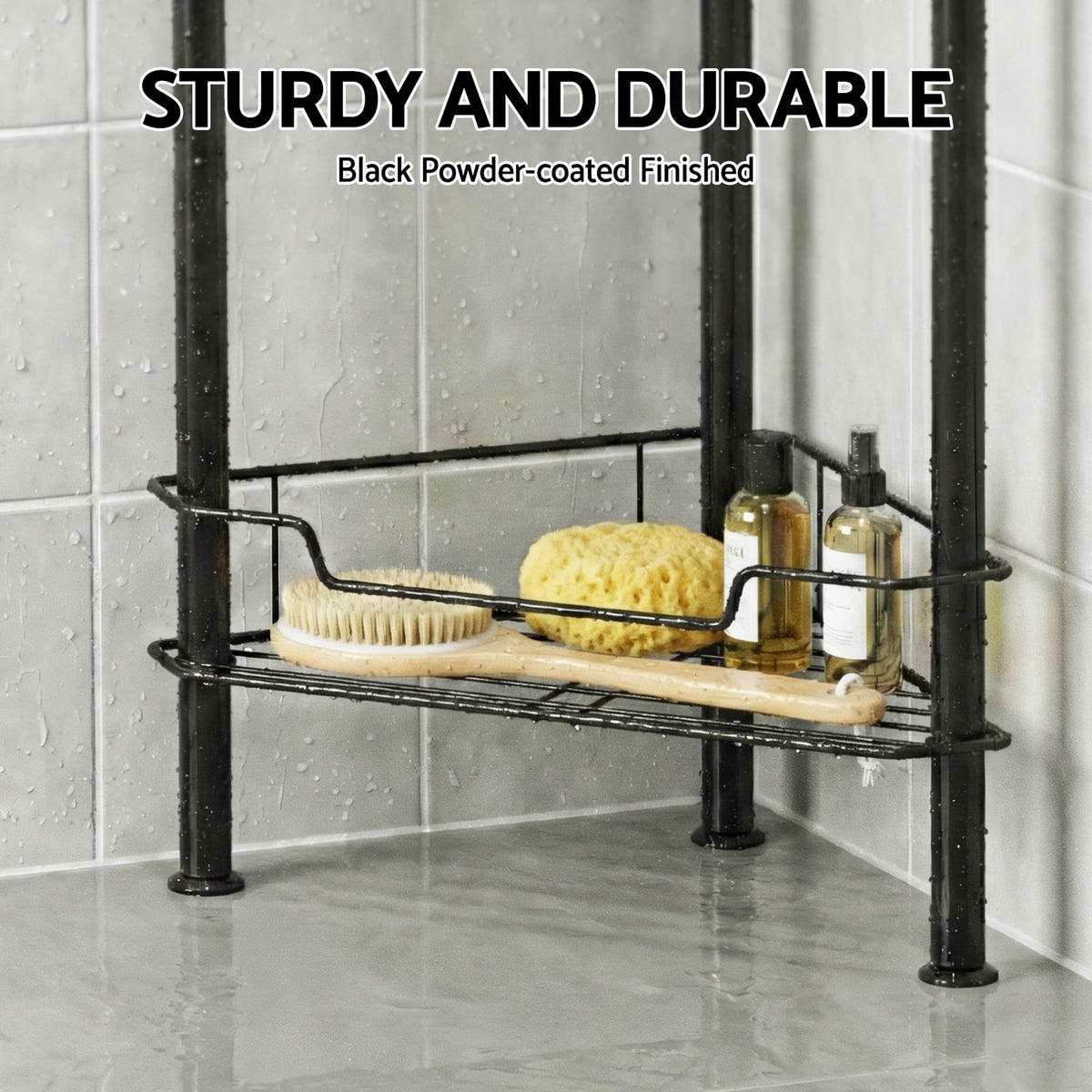 Corner Shower Caddy | 4 Tier | Floor Standing Bathroom Organiser | Black