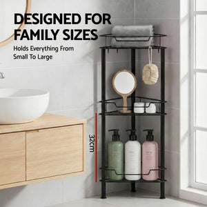 Corner Shower Caddy | 4 Tier | Floor Standing Bathroom Organiser | Black