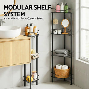 Corner Shower Caddy | 4 Tier | Floor Standing Bathroom Organiser | Black