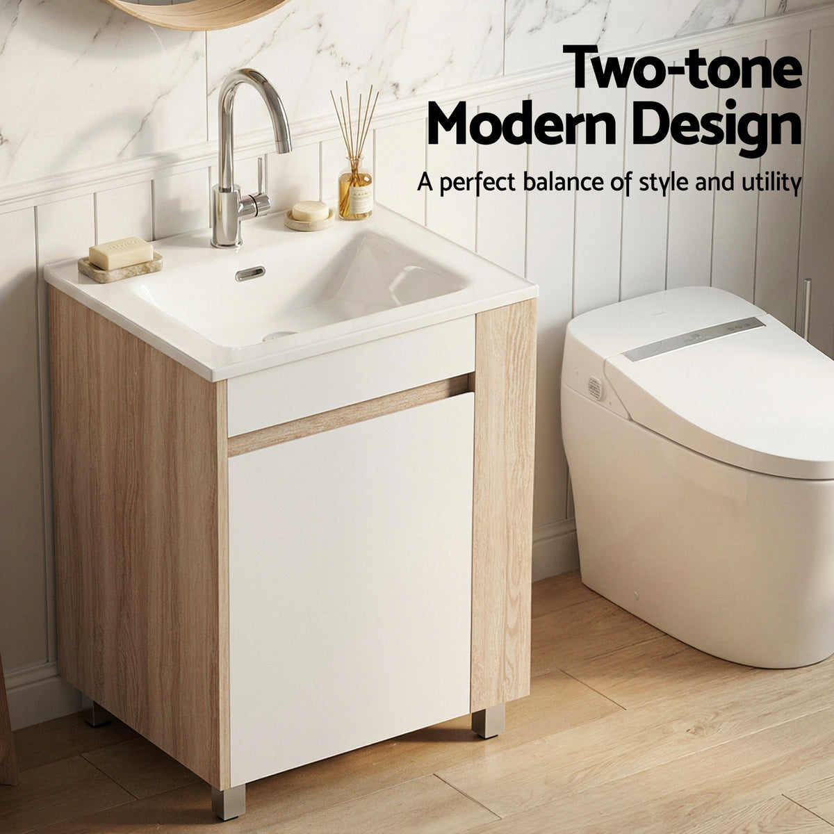 835mm Vanity Unit with Basin | Freestanding Bathroom Cabinet | Side Storage