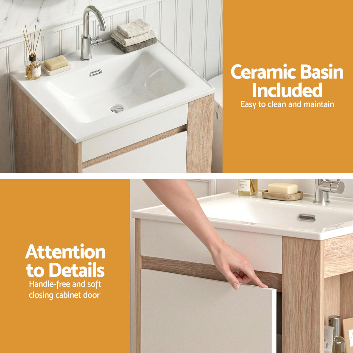 835mm Vanity Unit with Basin | Freestanding Bathroom Cabinet | Side Storage