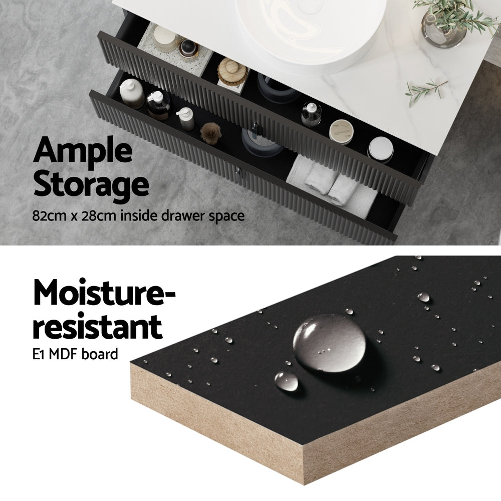 Cefito Vanity Unit | 900mm | Wall Hung Bathroom Cabinet | Black Timber Front