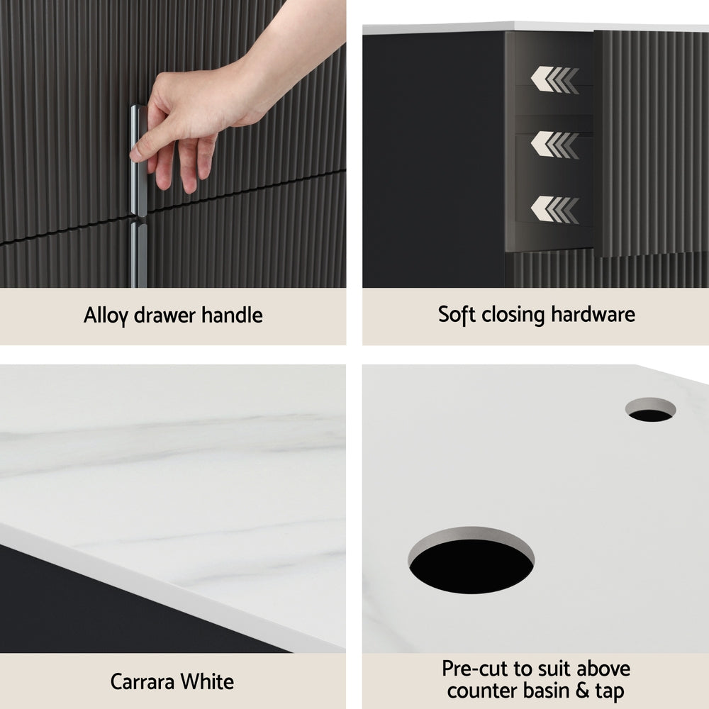 Cefito Vanity Unit | 900mm | Wall Hung Bathroom Cabinet | Black Timber Front