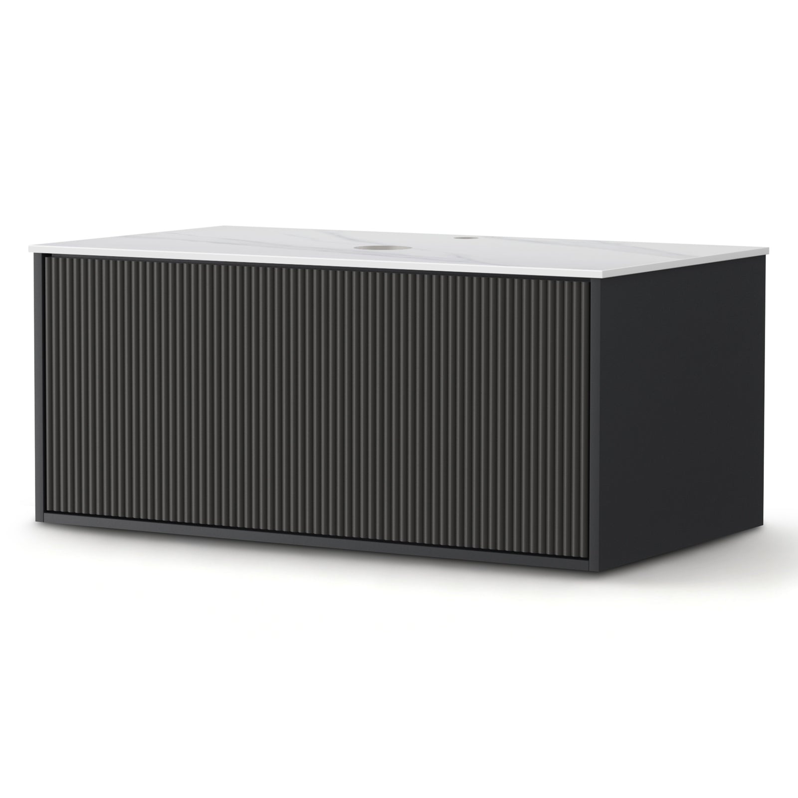 Wall Hung Vanity Unit | 900mm | Grooved Timber Front | Black