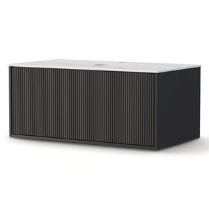 Wall Hung Vanity Unit | 900mm | Grooved Timber Front | Black