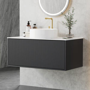 Wall Hung Vanity Unit | 900mm | Grooved Timber Front | Black