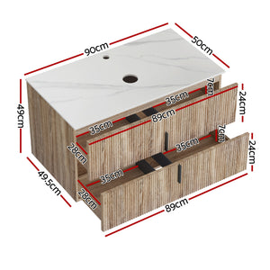Bathroom Vanity Unit | 900mm | Wall Hung | Timber Front | Pine