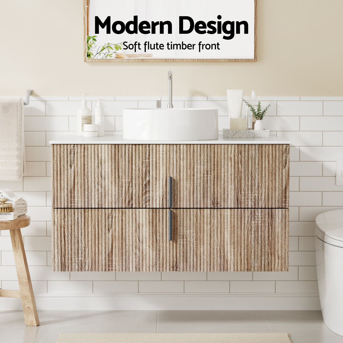 Bathroom Vanity Unit | 900mm | Wall Hung | Timber Front | Pine