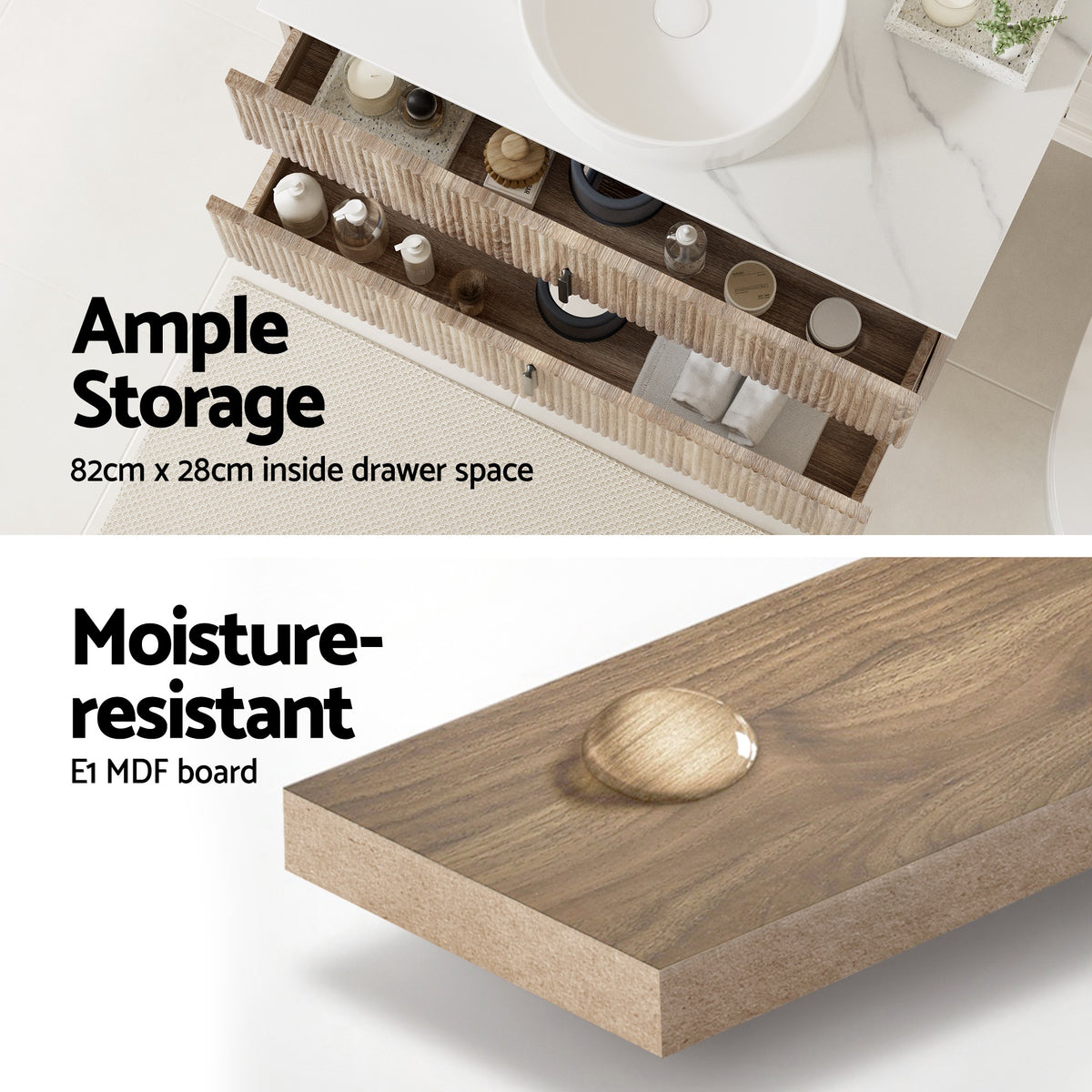 Bathroom Vanity Unit | 900mm | Wall Hung | Timber Front | Pine