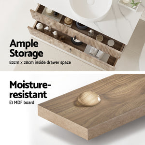 Bathroom Vanity Unit | 900mm | Wall Hung | Timber Front | Pine
