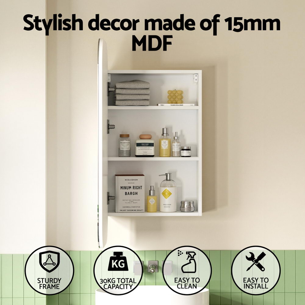 Shaving Mirror Cabinet | Arch Design | Wall Hung | 450x900mm | White