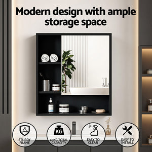 Mirror Cabinet | 560mm | Wall Mounted | Adjustable Shelf | Black
