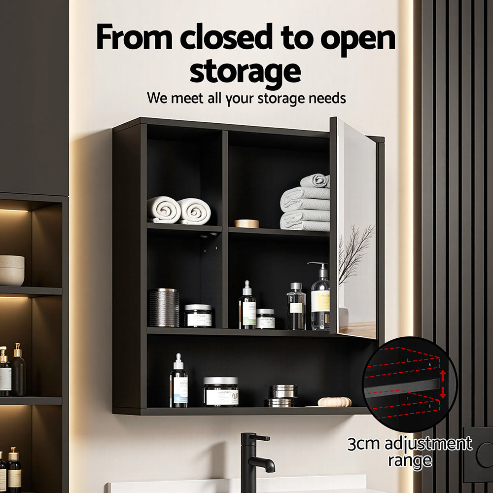 Mirror Cabinet | 560mm | Wall Mounted | Adjustable Shelf | Black