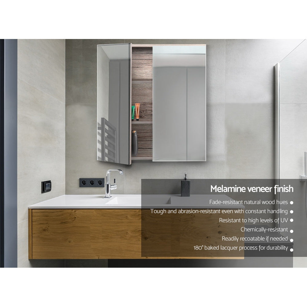 Cefito Bathroom Mirror Cabinet | 600x720mm | Oak Finish