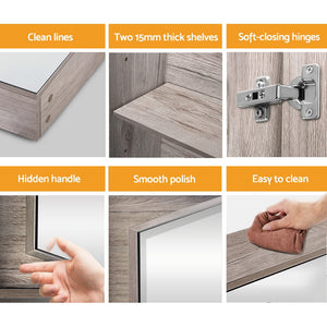 Cefito Bathroom Mirror Cabinet | 600x720mm | Oak Finish