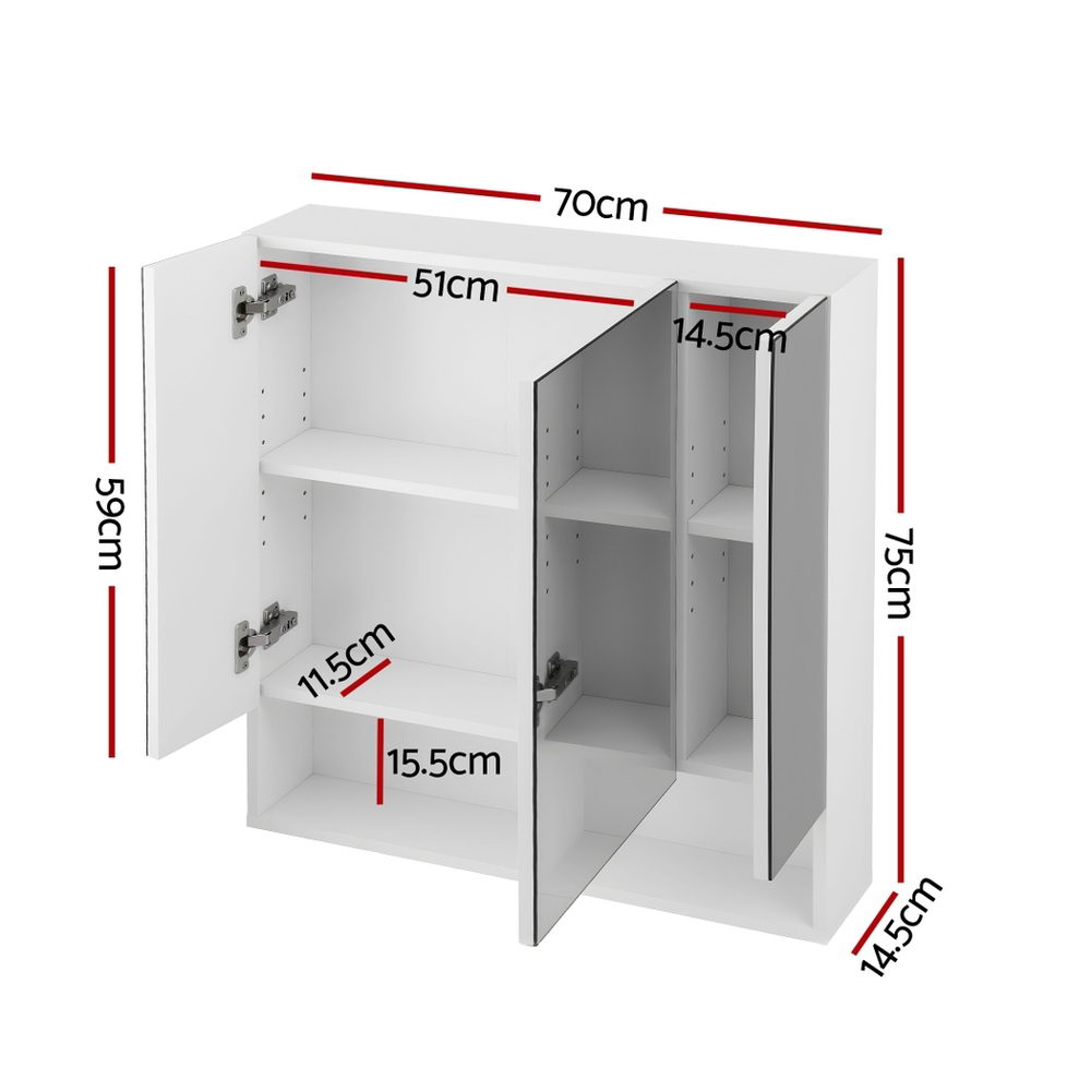 Bathroom Mirror Cabinet | Wall Hung | Adjustable Shelves | 700x750mm | White