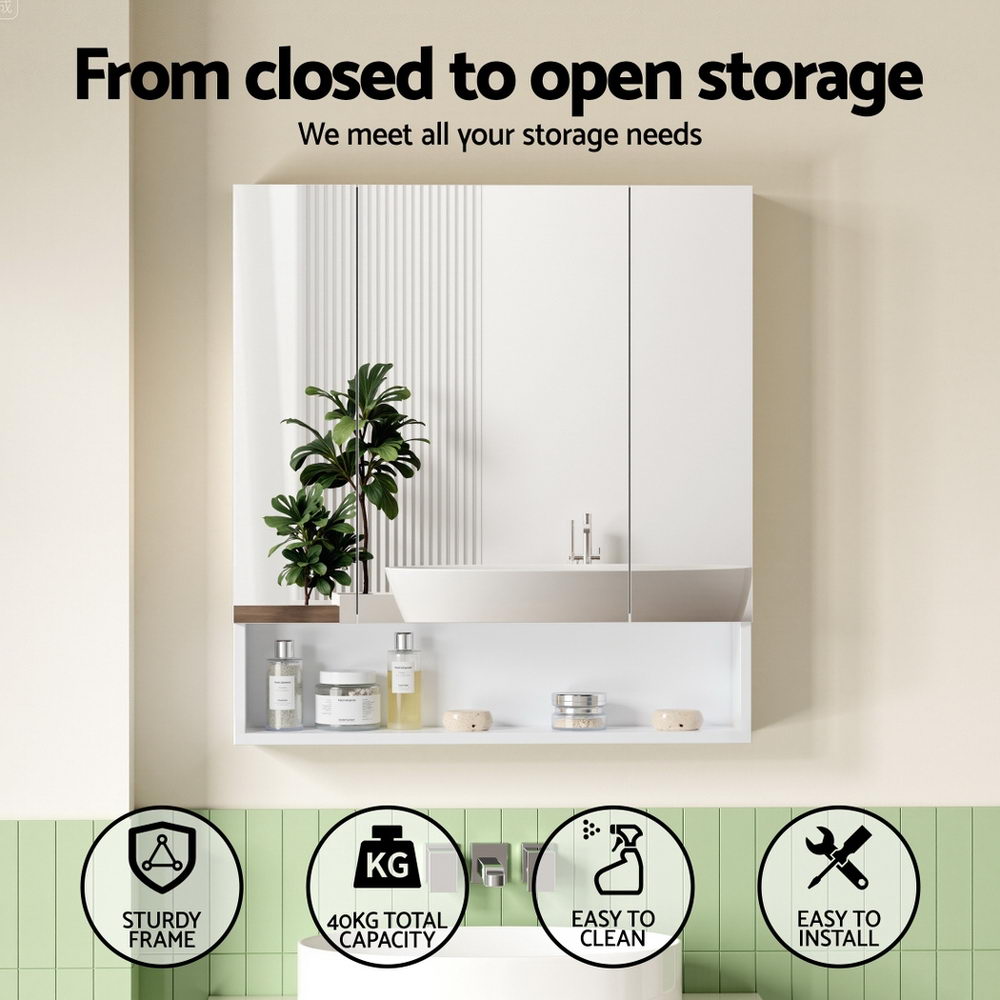 Bathroom Mirror Cabinet | Wall Hung | Adjustable Shelves | 700x750mm | White