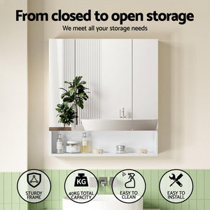 Bathroom Mirror Cabinet | Wall Hung | Adjustable Shelves | 700x750mm | White