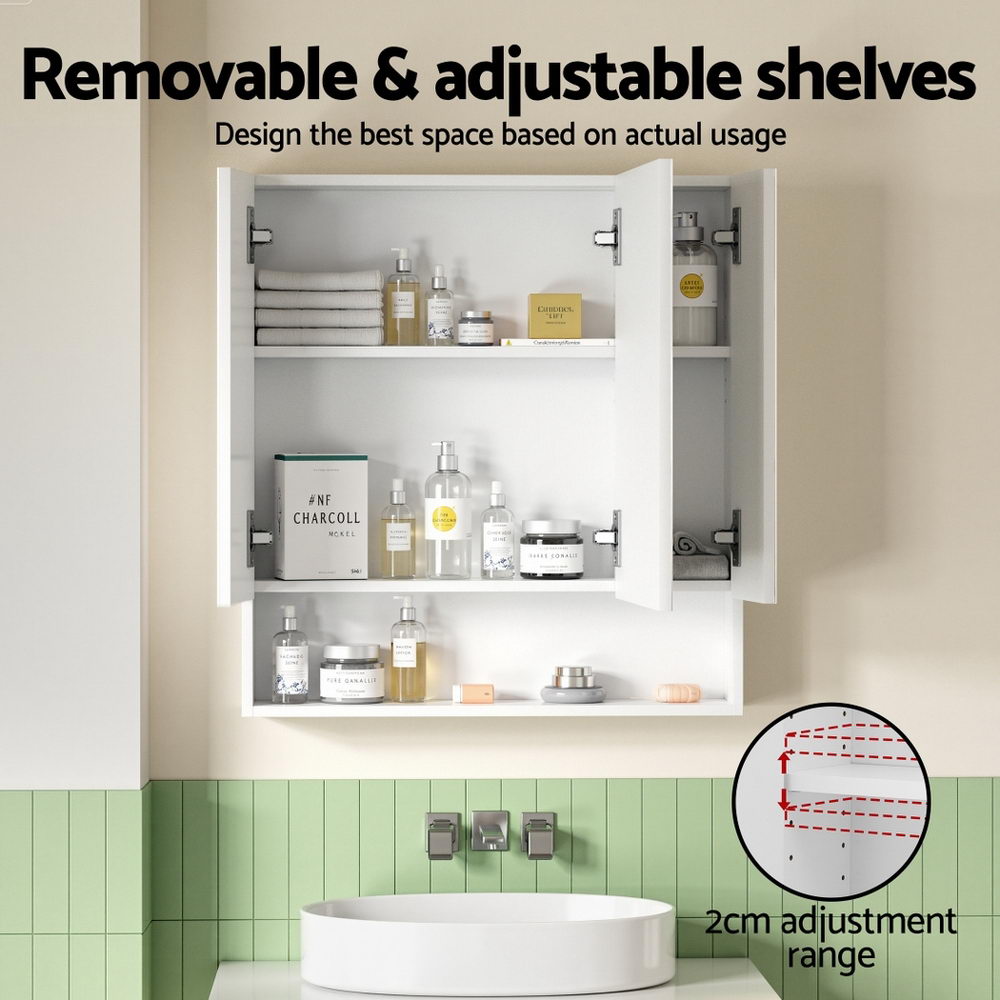 Bathroom Mirror Cabinet | Wall Hung | Adjustable Shelves | 700x750mm | White