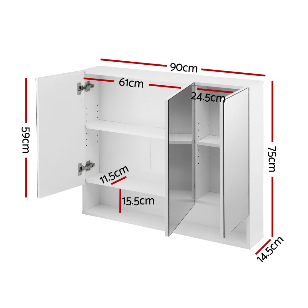 Mirrored Medicine Cabinet | 900x750mm | Wall Hung | Adjustable Shelves | White