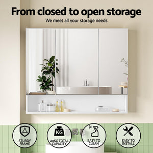 Mirrored Medicine Cabinet | 900x750mm | Wall Hung | Adjustable Shelves | White