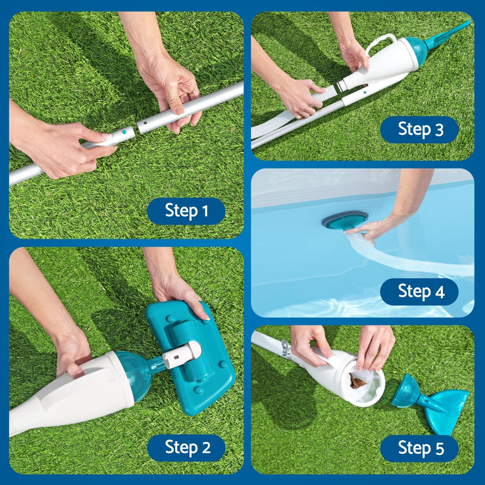 Pool Vacuum Cleaner | 2 Cleaning Heads | 6m Hose | 1.9m Aluminium Pole
