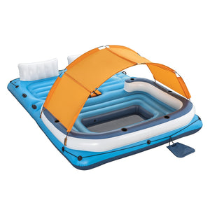Inflatable Pool Island | 6-Person Lounge Raft with Canopy