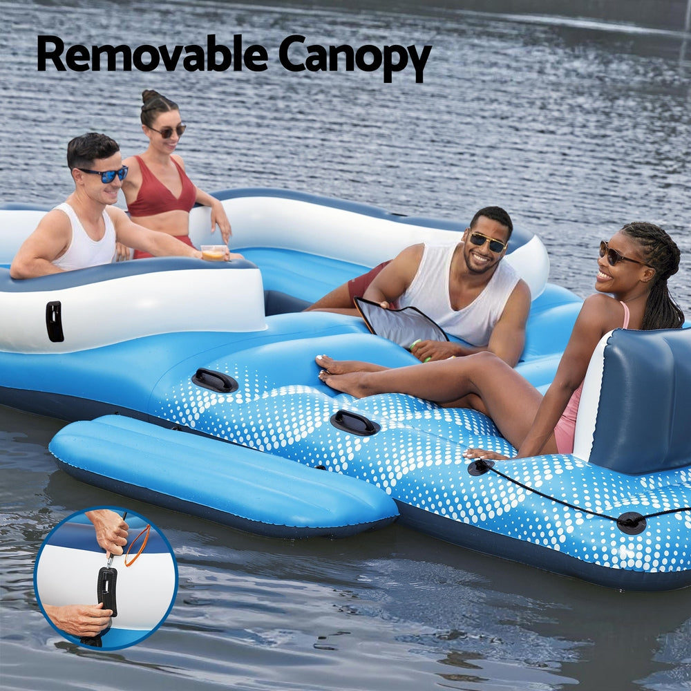 Inflatable Pool Island | 6-Person Lounge Raft with Canopy