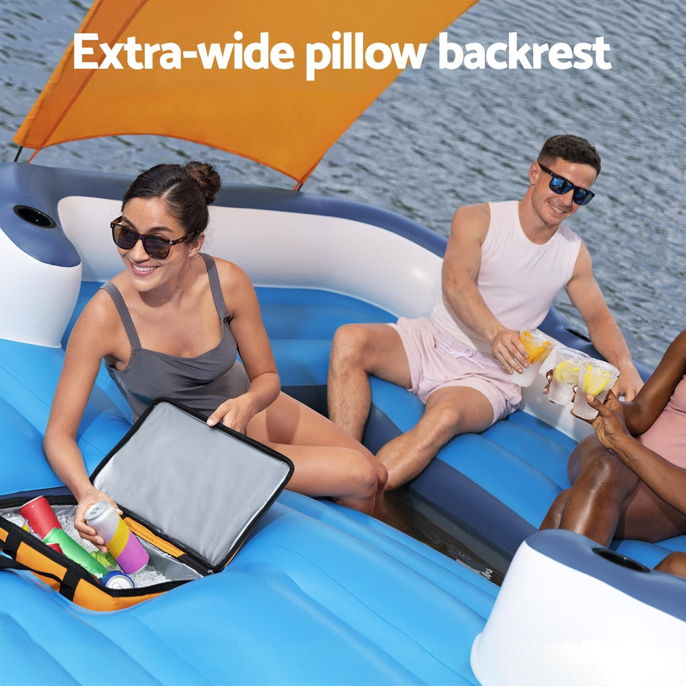 Inflatable Pool Island | 6-Person Lounge Raft with Canopy