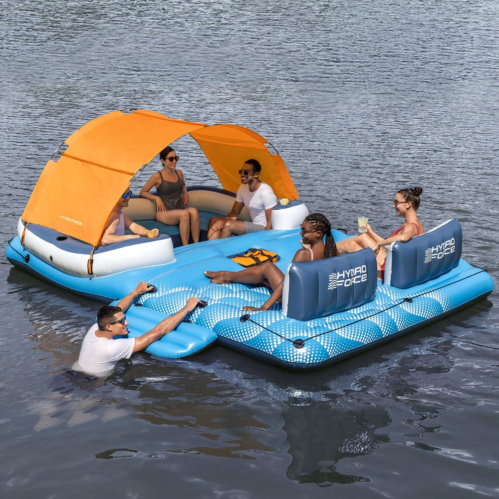 Inflatable Pool Island | 6-Person Lounge Raft with Canopy