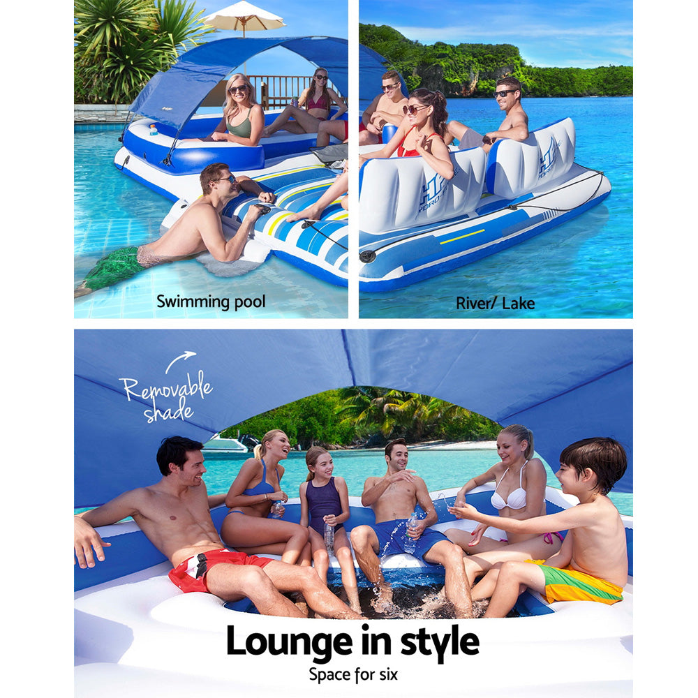 Pool Float Island | Inflatable Lounge | 6-Person Seat | Canopy