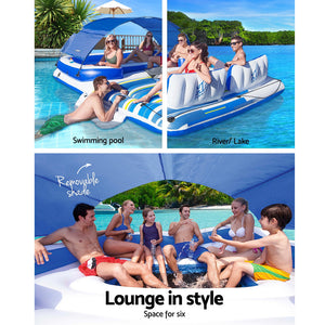 Pool Float Island | Inflatable Lounge | 6-Person Seat | Canopy
