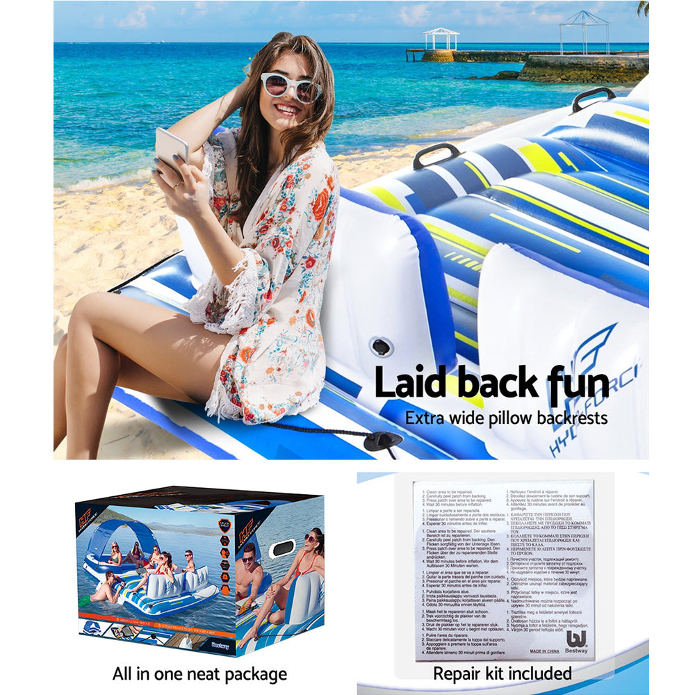 Pool Float Island | Inflatable Lounge | 6-Person Seat | Canopy