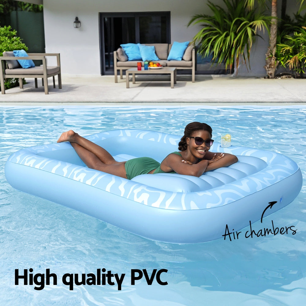 Pool Lounger | Inflatable Floating Seat | Pillow & Cup Holder | 2.03m x 1.37m