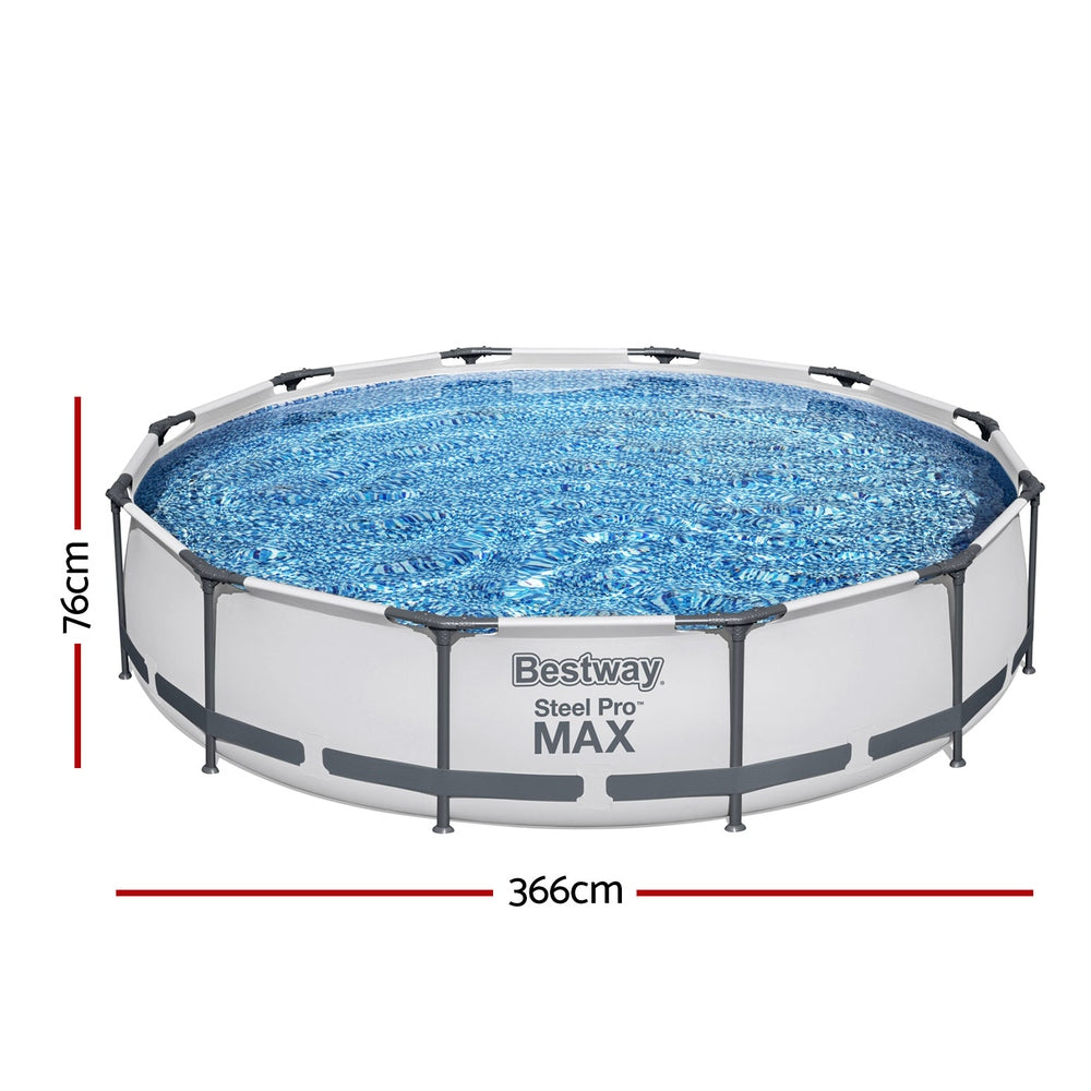Swimming Pool | 366x76cm | Steel Frame | Round Above Ground Pools w/Filter Pump | 6473L