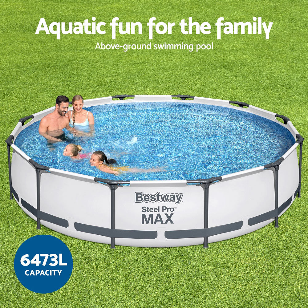 Swimming Pool | 366x76cm | Steel Frame | Round Above Ground Pools w/Filter Pump | 6473L