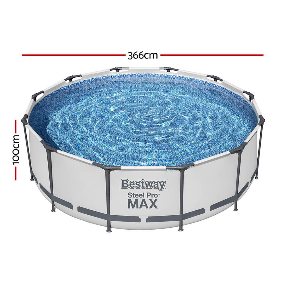 Swimming Pool | 366x100cm | Steel Frame | Round Above Ground Pool | Filter Pump | 9150L