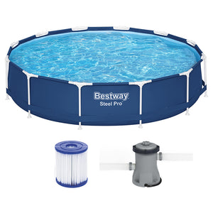 Swimming Pool | 366x76cm | Steel Frame | Round Above Ground Pools w/Filter Pump | 6473L