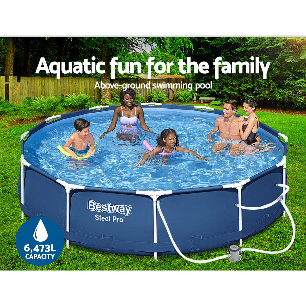 Swimming Pool | 366x76cm | Steel Frame | Round Above Ground Pools w/Filter Pump | 6473L