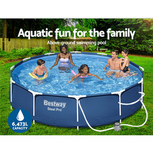 Swimming Pool | 366x76cm | Steel Frame | Round Above Ground Pools w/Filter Pump | 6473L