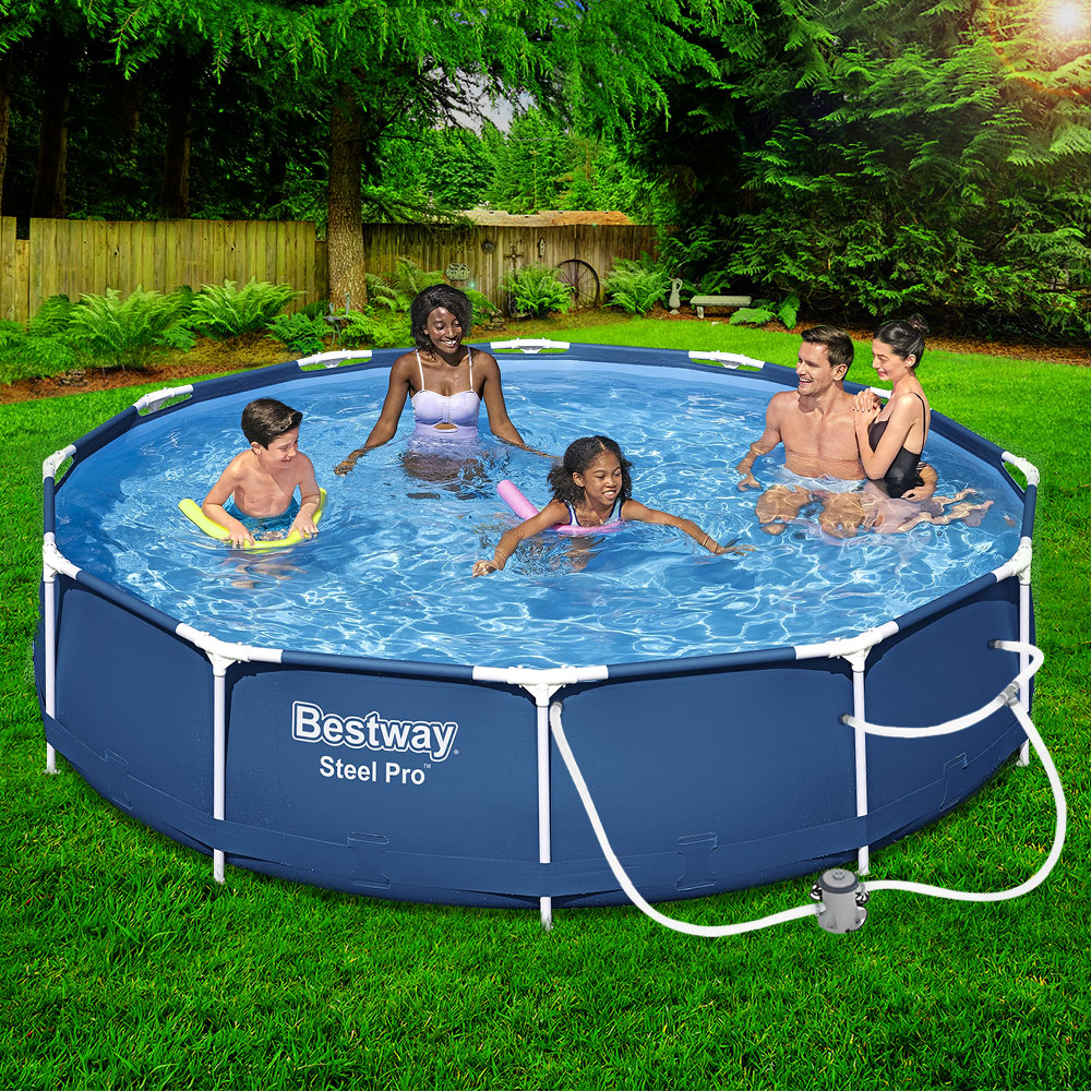 Swimming Pool | 366x76cm | Steel Frame | Round Above Ground Pools w/Filter Pump | 6473L