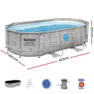 Swimming Pool | 427x250x100cm | Steel Frame Above Ground Pool | Filter Pump | Ladder | 7250L