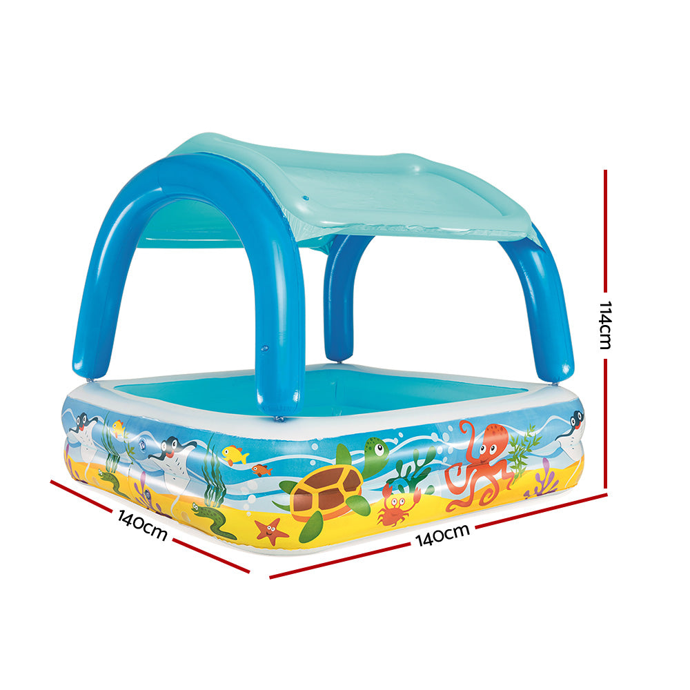Kids Pool | 140x140x114cm | Inflatable Swimming w/ Canopy | Play Pools | 265L