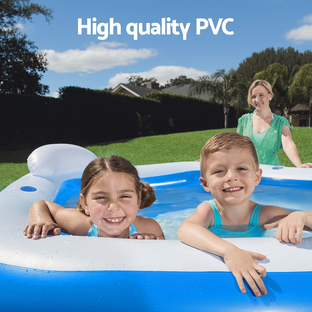 Kids Inflatable Pool | 213x206cm | Seat Cushions + Cup Holder | Above Ground