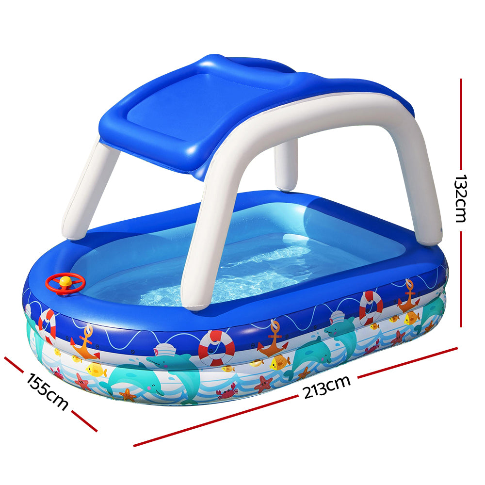 Kids Pool | 213x155x132cm | Inflatable Swimming w/ Canopy | Play Pools | 282L