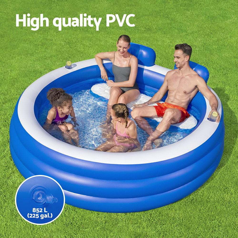 Bestway | Kids Inflatable Pool | Above Ground Pools | Bench Seat Cup Holder | 231x219cm